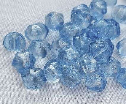 10pc  x 10.5mm Blue / Painted Glitter Powder / Flower  Glass Beads