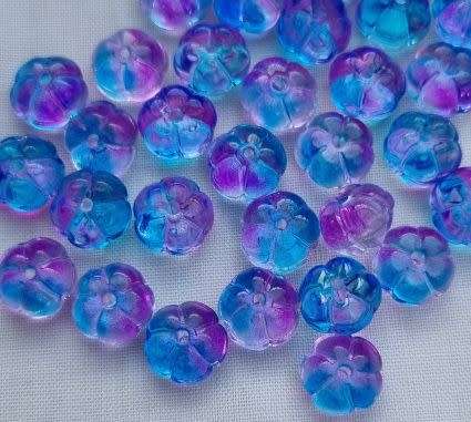 *Clearance Sale*10pc  x  (10x6mm) Blue / Purple  / Painted  / Flower  Glass Beads