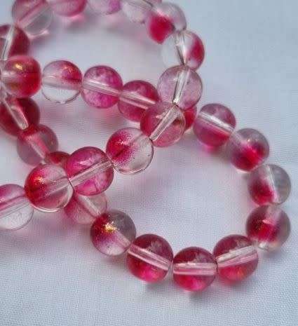 10Pc x (10mm)  Red /Gold Dust / Painted  Round Glass Beads