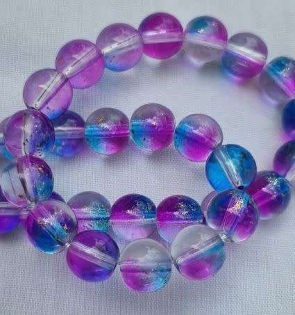 10Pc x (10mm)  Dark Purple / Blue /Gold Dust / Painted  Round Glass Beads