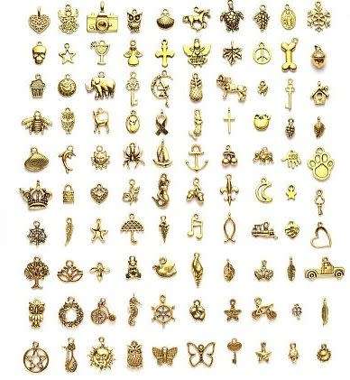100pc Assorted Gold Tone Charms
