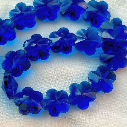 6pc x 13mm Dark Blue/ Flower / Glass Beads