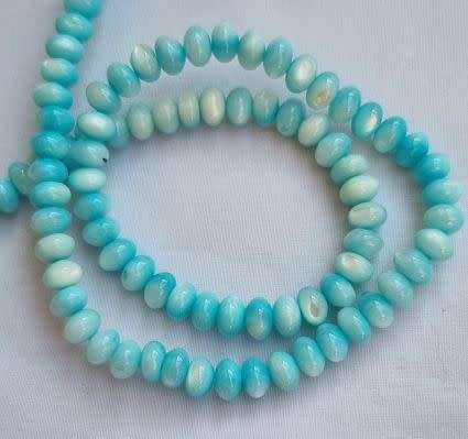 1 Strand (+/-6x4mm) / Blue / Dyed Natural /  Freshwater Shell Rondelle Beads  (+/-90pcs per strand)
