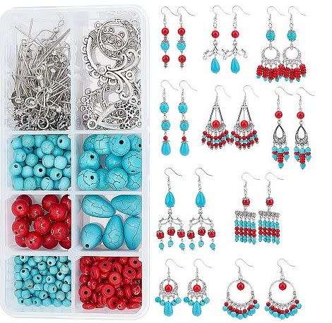 ***DIY*** 10 Pairs / Synthetic Turquoise / Howlite Beads / Chandelier Components / Earring Kit ***
