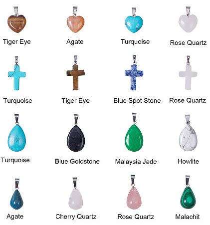 ***DIY***  16pcs / Natural / Heart / Cross /  Drop  Stone Pendants / Necklace Jewelry / Kit