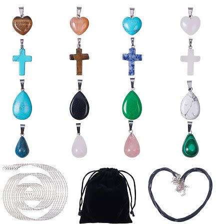 ***DIY***  16pcs / Natural / Heart / Cross /  Drop  Stone Pendants / Necklace Jewelry / Kit