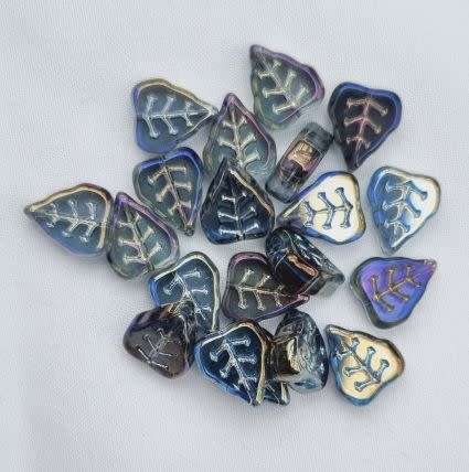 10pc  (12x10mm) Leaf / Blue / Purple  / Electroplate  Glass Beads