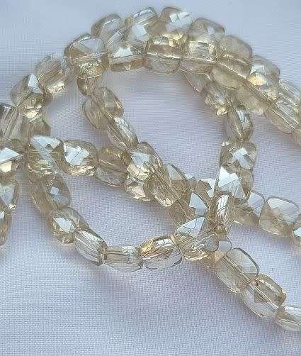 20pc x 6mm Light  Champagne/ Flat /  Square / Faceted Electroplate Glass Beads