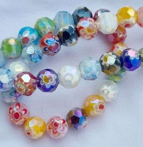 10pc x (+/-10mm) Mixed / AB  / Faceted /  Round  / Handmade Millefiori  Glass Beads