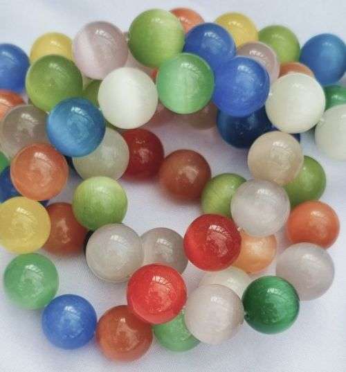 1 Strand x 14mm Mixed Round Cat`s Eye Beads +/- 28pcs