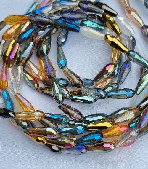 *Clearance Sale*1 Strand (+/-15x6mm)  Mixed / Teardrop/ Electroplated /  Faceted Glass