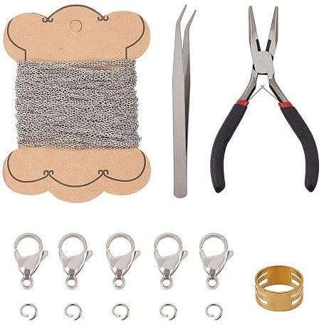 DIY Jewelry Making Kit / Antique Silver / Chain / Metal Findings & Tools