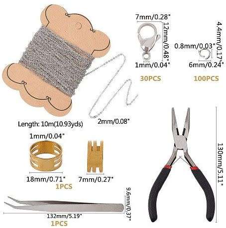 DIY Jewelry Making Kit / Antique Silver / Chain / Metal Findings & Tools