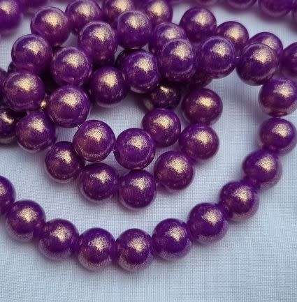 20Pc x (8mm)  Purple /Gold Dust / Painted  Round Glass Beads