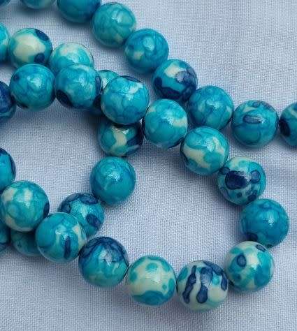10pc x 8mm Blue / White Painted Glass Beads