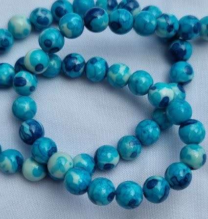 20pc x 6mm Blue / White Painted Glass Beads