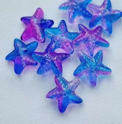 10Pc x (14 mm)  Blue / Purple Painted  Starfish Glass Beads