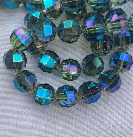 *Clearance Sale*10Pc x (10mm) Blue / Faceted  / Round  / Electroplate  Glass Beads