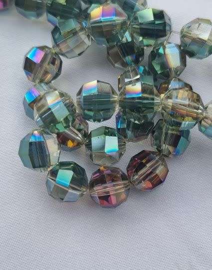 10Pc x (10mm) Green / Pink  / Faceted  / Round  / Electroplate  Glass Beads