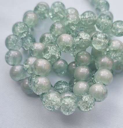 *Clearance Sale*20pc x 8mm Green / Painted Pink Glitter Powder /  Round  Crackle Glass Beads