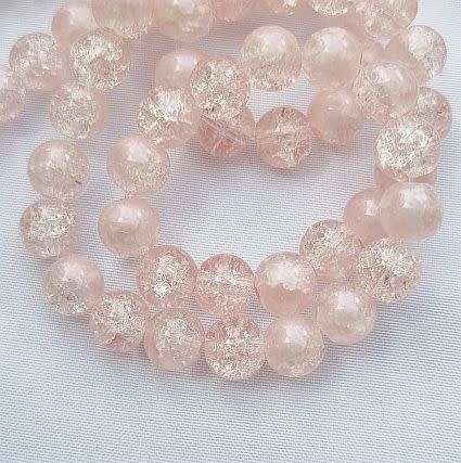 20pc x 8mm  Pink / Painted Pink Glitter Powder /  Round  Crackle Glass Beads