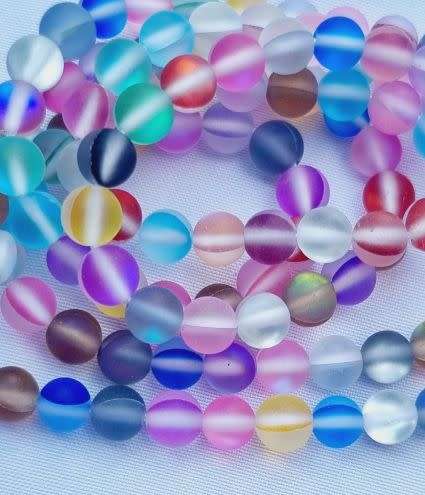 30Pc x  6mm Mixed Imitation Moonstone Frosted Glass Beads - 1 Pack