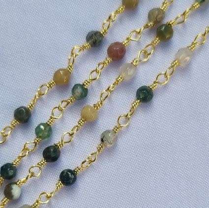 1m Natural /Agate/ Beaded Chain. (Bead Size 4mm)
