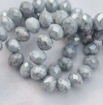 15pc Grey Marble Rondelle Faceted  Glass Beads 8x10mm