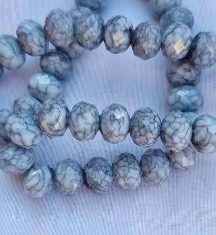 10pc x (11x9mm) Smoky Marble Rondelle Faceted  Glass Beads