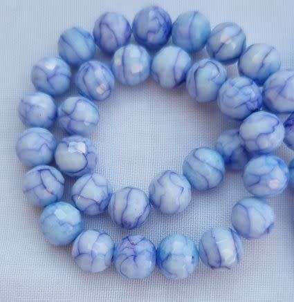 10pc x 8mm Lavender Round Marble Faceted  Glass Beads