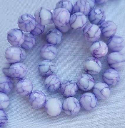 10pc x 8mm Purple Round Marble Faceted  Glass Beads
