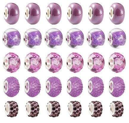 50pcs Purple /  Fit  European Bracelet / Beads / 5 Styles / 10pc Per Style