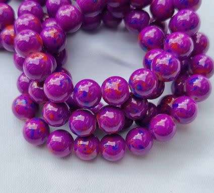 10 pc x 8mm Opaque  / Painted /  Purple / Blue / Red / Round Glass Beads