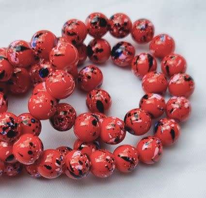 10 pc x 8mm Opaque  / Painted /  Red / Pink / Dark Blue / Round Glass Beads