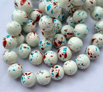 10 pc x 8mm Opaque  / Painted /  White / Red / Blue / Round Glass Beads