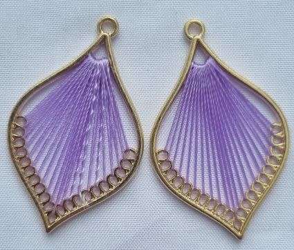 1pc Purple / Cotton Thread / Woven  / Gold Tone / Leaf Shape Pendant  43x27mm
