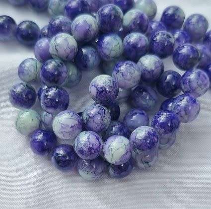 10pc x 8mm Purple / Multi Color  Painted Glass Beads
