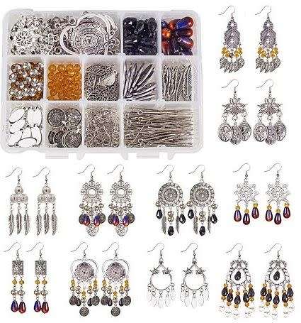 ***DIY*** 10 Pairs /  Tibetan Style Chandelier Components/Glass Beads / Earing Making Kit