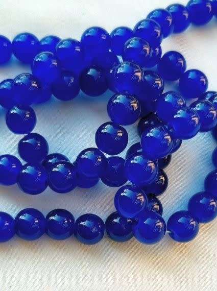 20Pc x 8mm  Dark Blue / Painted / Round  Glass  Beads