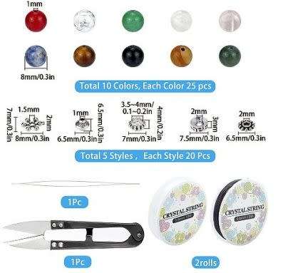^^ Stretch Bracelet Beading Kit^^  Natural / Assorted 8mm Gemstone Beads /  Findings/ Tools