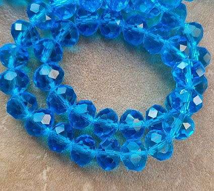 10pc x (10x7mm) Light Blue Rondelle Faceted  Glass  Beads