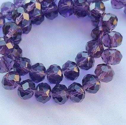 10pc x (10x7mm) Purple  Rondelle Faceted  Glass  Beads