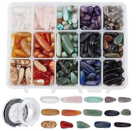 ***DIY*** 15 Types / Natural / Synthetic / Gemstones/ Crystal / Chips Beads / Kit