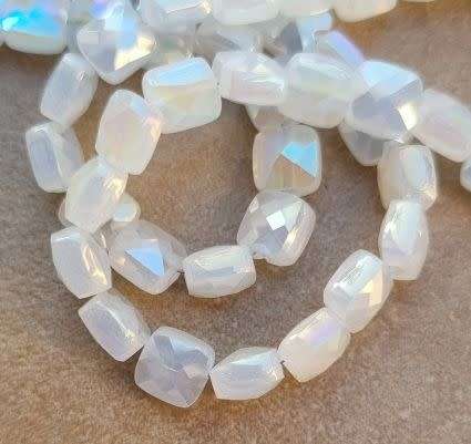 30pc (6x6mm) White / Opaque / Electroplated / Square / Faceted Glass Beads