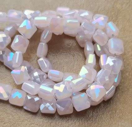 30pc (6x6mm) Pink / Opaque / Electroplated / Square / Faceted Glass Beads