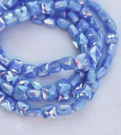 30pc (6x6mm) Blue / Opaque / Electroplated / Square / Faceted Glass Beads