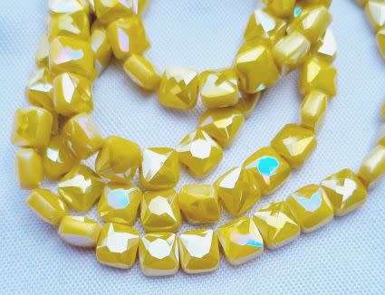 30pc (6x6mm) Yellow / Opaque / Electroplated / Square / Faceted Glass Beads
