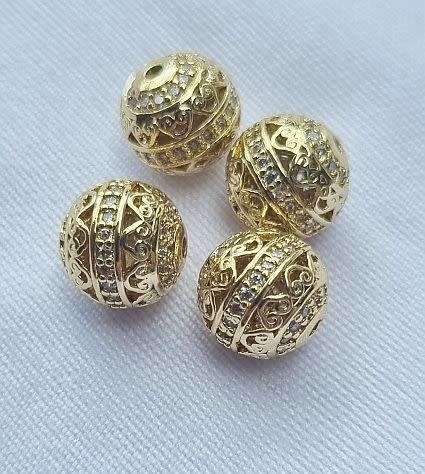 1pc x 9mm Round / Gold Plated / Clear Cubic Zirconia / Spacer Bead - Each