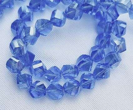 15pc x 7mm Blue Hexagon Glass Beads-