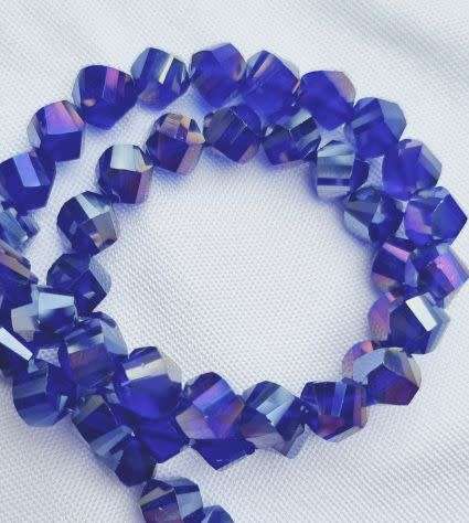 15pc x 7mm Dark Blue Hexagon Glass Beads-